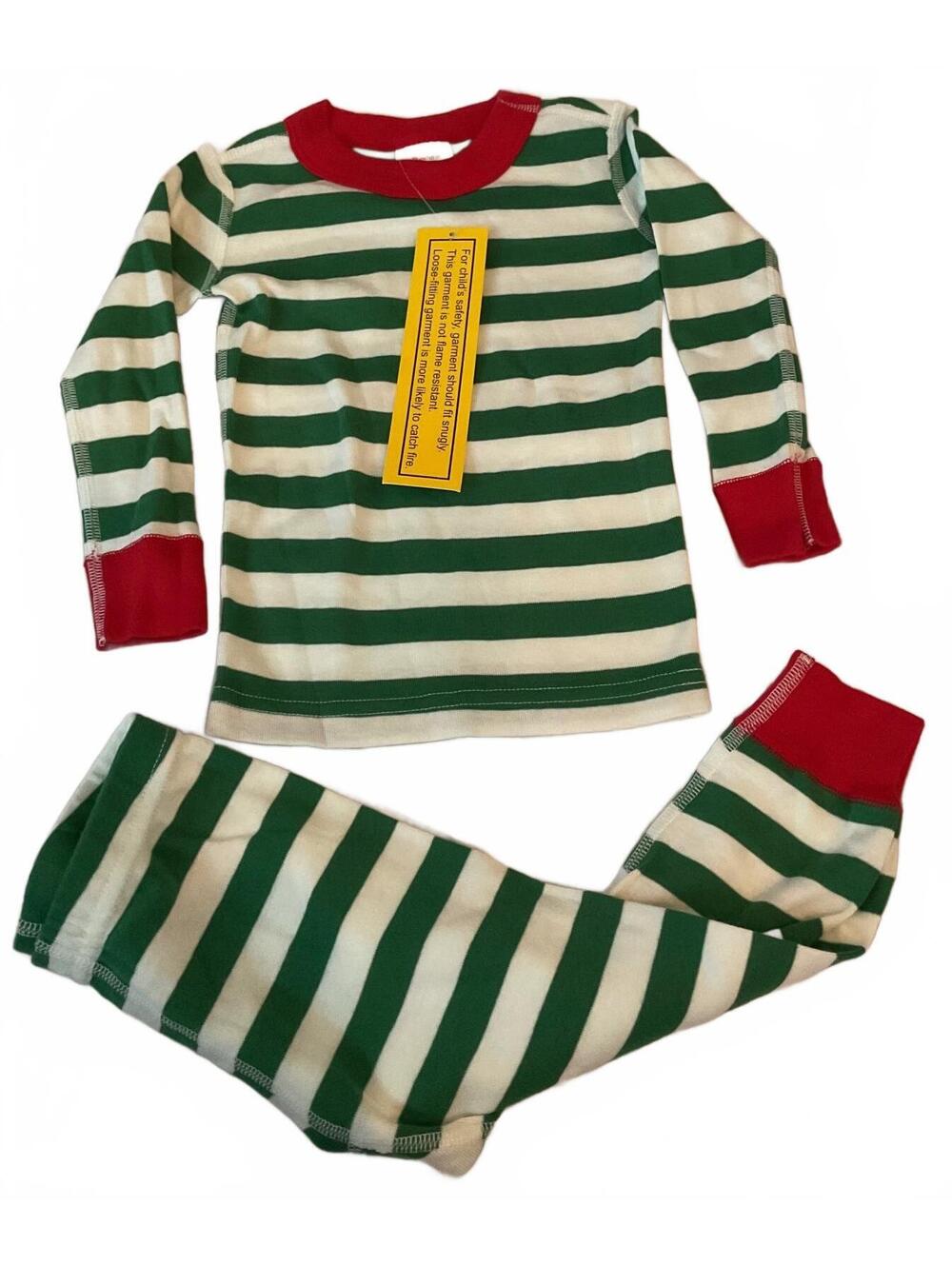 NWT Hanna Andersson 2T Christmas Pajamas Green White Stripe Long Johns Holiday